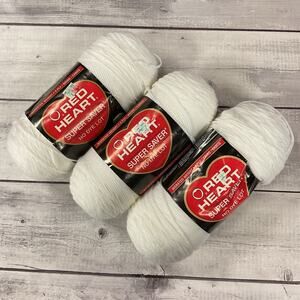 Red Heart Super Saver Yarn 3 Skeins White 0311100% Acrylic 8 Oz No Dye Lot